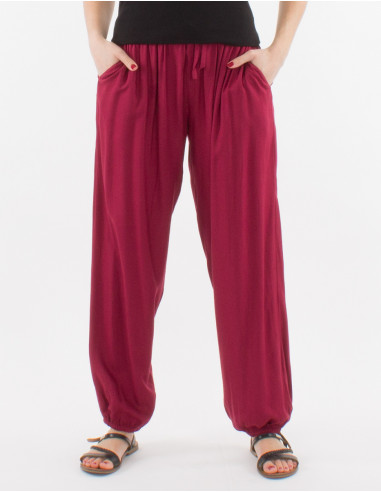 Pantalon viscosa liso con bolsillos bajo con...