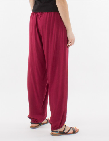 Pantalon viscosa liso con bolsillos bajo con...