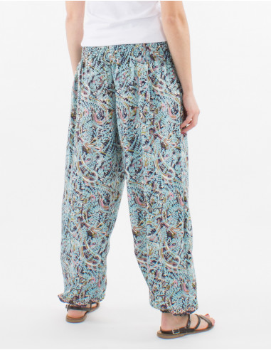 Sari smocke estampado top pantalón de poliéster