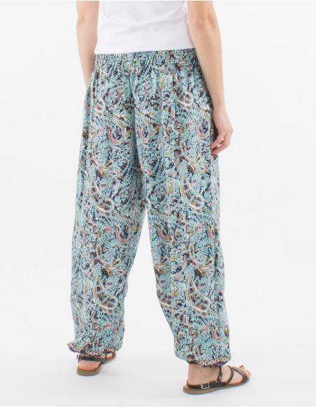 Sari smocke estampado top pantalón de poliéster