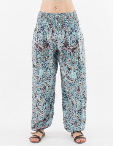 Sari smocke estampado top pantalón de poliéster