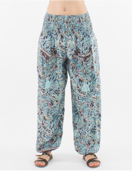 Sari smocke estampado top pantalón de poliéster