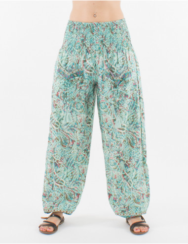 Sari smocke estampado top pantalón de poliéster