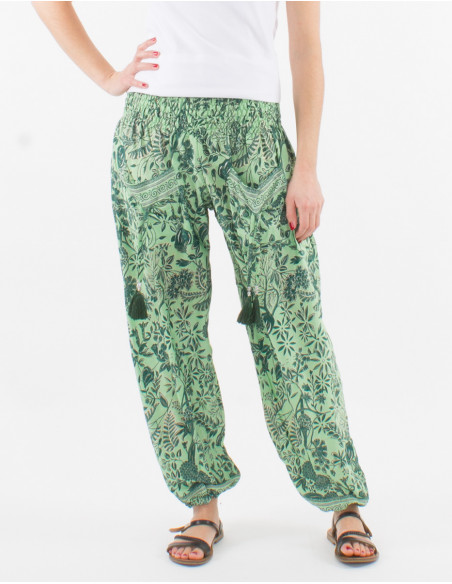 Pantalon de poliéster con estampado sari de alto smocke