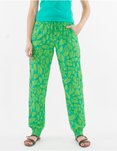 Pantalon viscosa bajo smocke estampado banana