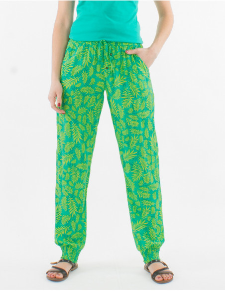 Pantalon viscosa bajo smocke estampado banana