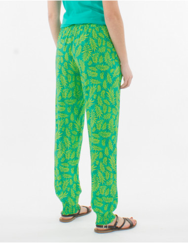 Pantalon viscosa bajo smocke estampado banana
