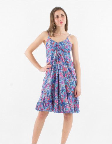 Vestido corto con estampado sari de poliéster