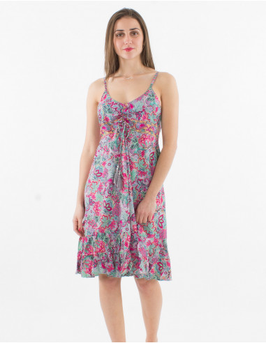 Vestido corto con estampado sari de poliéster