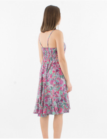 Vestido corto con estampado sari de poliéster