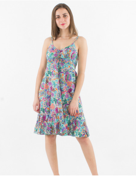 Vestido corto con estampado sari de poliéster