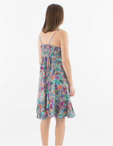 Vestido corto con estampado sari de poliéster