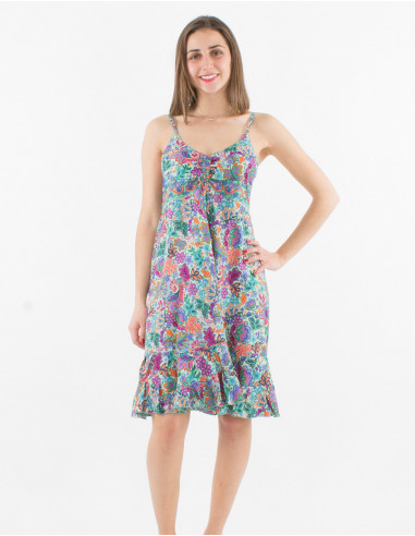 Vestido corto con estampado sari de poliéster