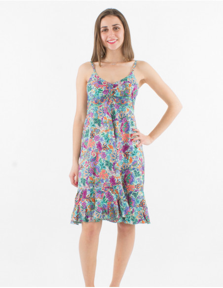 Vestido corto con estampado sari de poliéster