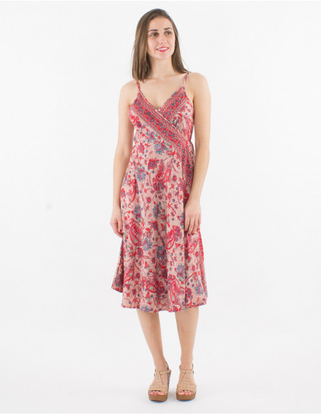 Vestido sin tirantes de poliéster con estampado sari