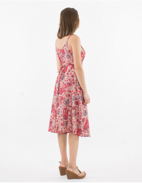 Vestido sin tirantes de poliéster con estampado sari