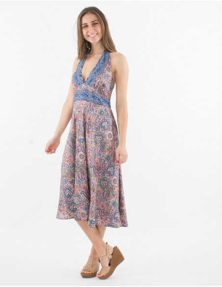 Vestido corto de poliéster con sari estampado