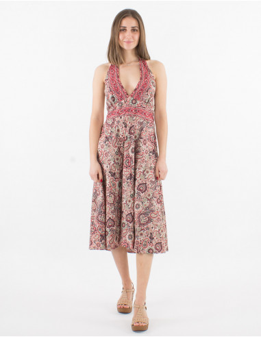 Vestido corto de poliéster con sari estampado