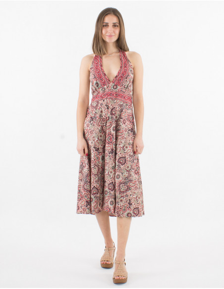 Vestido corto de poliéster con sari estampado