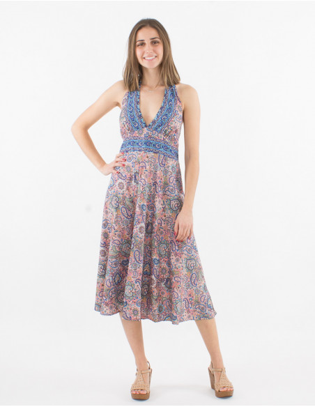 Vestido corto de poliéster con sari estampado