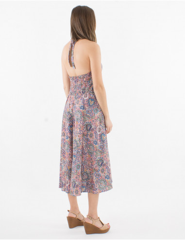 Vestido corto de poliéster con sari estampado