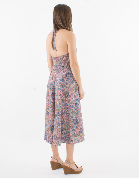 Vestido corto de poliéster con sari estampado