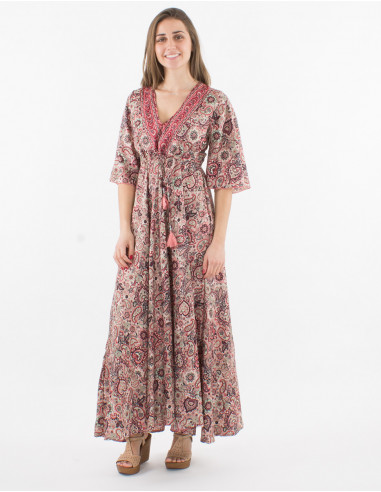 Maxivestido de poliéster de manga corta