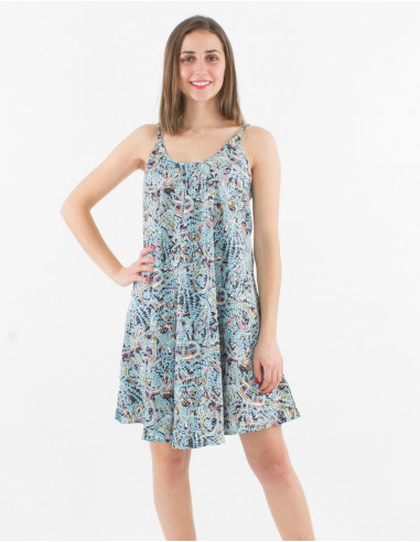 Vestido corto de poliéster con tirantes de sari