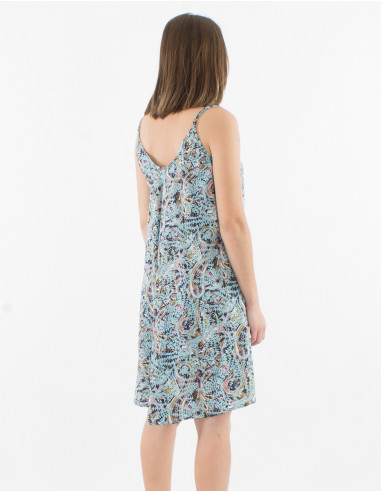 Vestido corto de poliéster con tirantes de sari