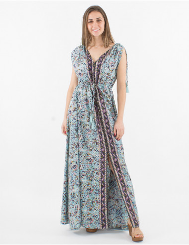 Maxi vestido de poliéster con estampado sari