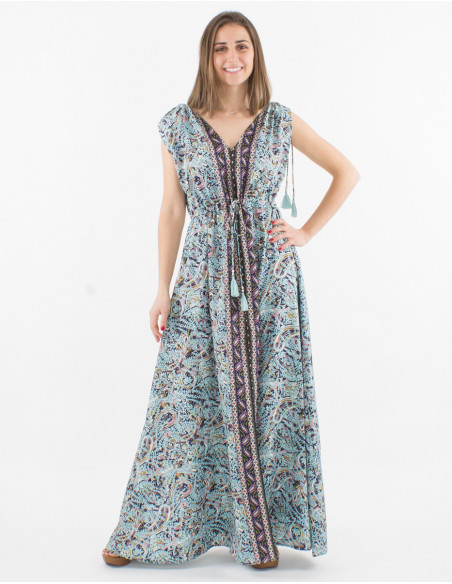 Maxi vestido de poliéster con estampado sari