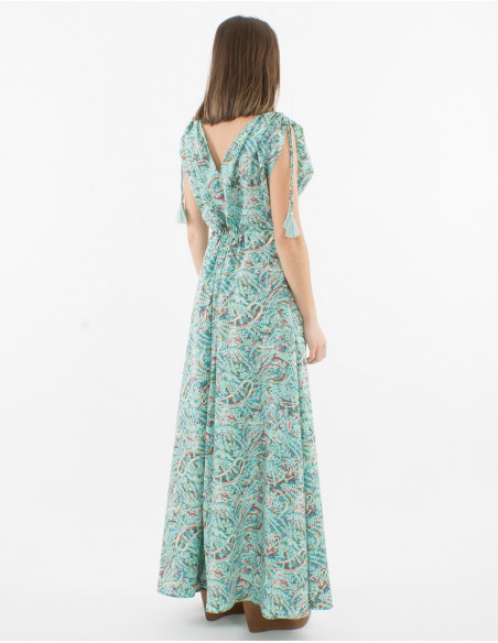 Maxi vestido de poliéster con estampado sari