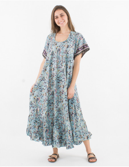 Vestido largo con estampado sari de poliéster