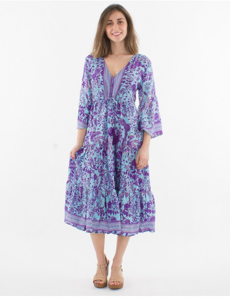 Vestido de poliéster con estampado sari sin tirantes