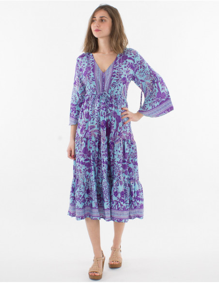 Vestido de poliéster con estampado sari sin tirantes