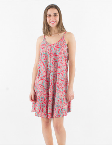 Vestido corto de poliéster con tirantes de sari