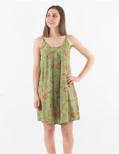 Vestido corto de poliéster con tirantes de sari