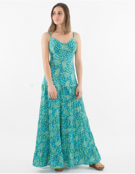 Vestido largo de poliéster estampado Jaipur con tirantes