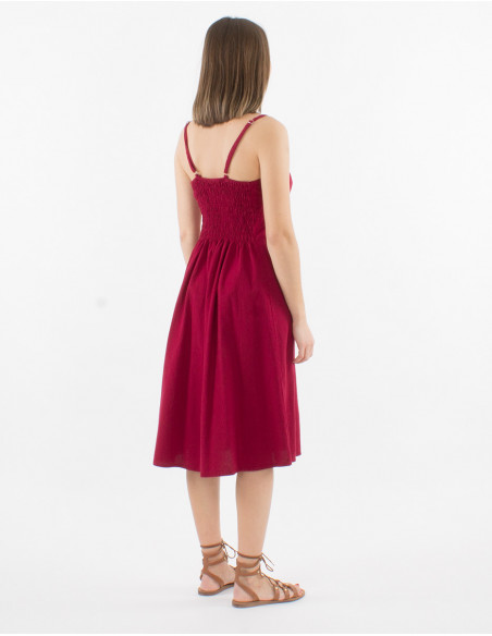 Vestido de algodón liso tirantes elásticos oro