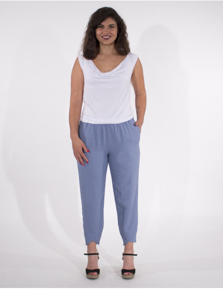 Pantalon 54% lino 46% viscosa 2 bolsillos cintura elastica