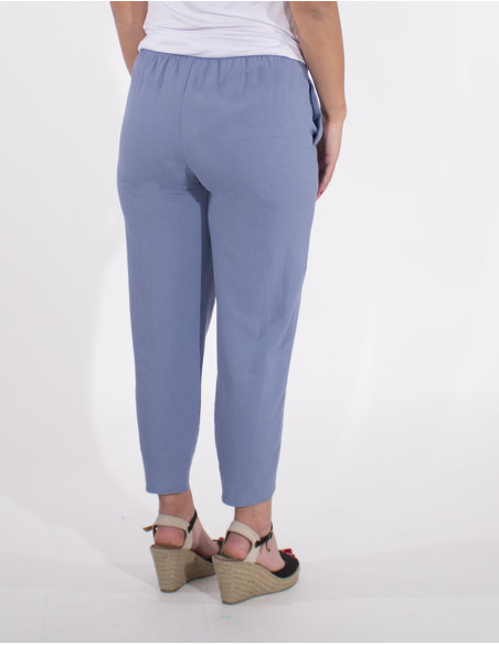 Pantalon 54% lino 46% viscosa 2 bolsillos cintura elastica