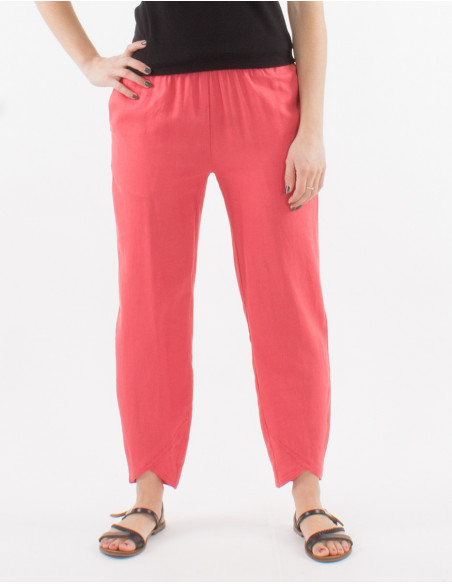 Pantalon 54% lino 46% viscosa 2 bolsillos cintura elastica