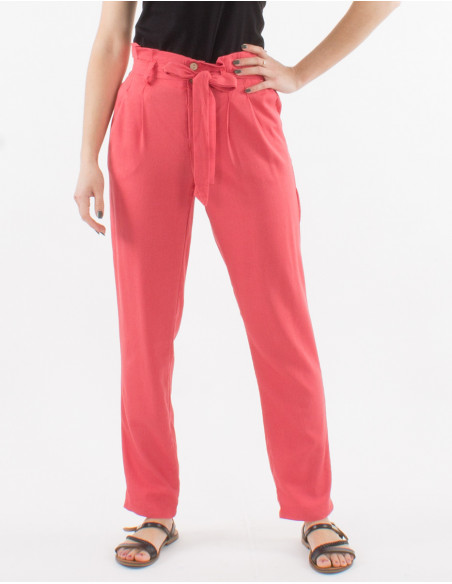 Pantalon 70% viscosa 30% lino con pliegue en la cintura