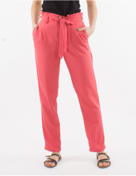 Pantalon 70% viscosa 30% lino con pliegue en la cintura