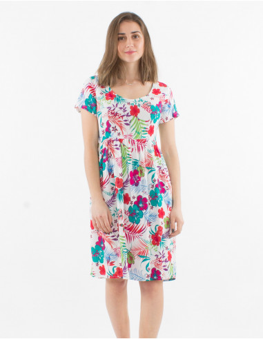 Vestido viscosa mangas cortas estampado tropical