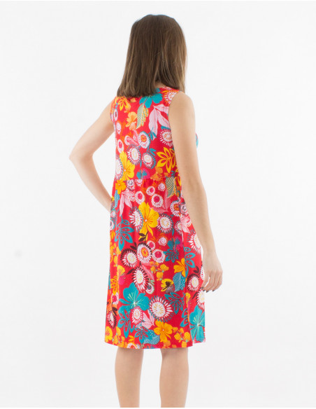 Vestido malla 96% poliester 4% elastano sin mangas estampado caraibes