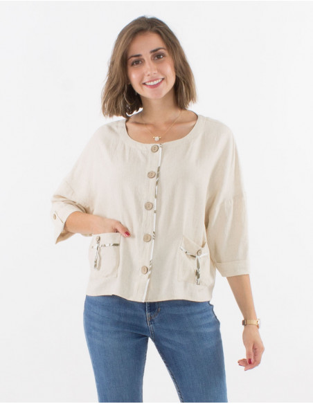 Chaqueta 54% lino 46% viscosa mangas 3/4