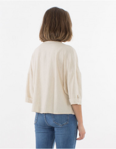 Chaqueta 54% lino 46% viscosa mangas 3/4