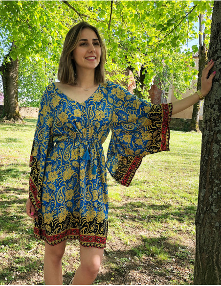 Caftán túnica poliéster estampado sari