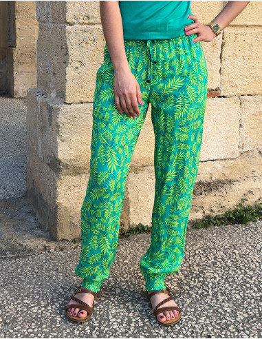 Pantalon viscosa bajo smocke estampado banana